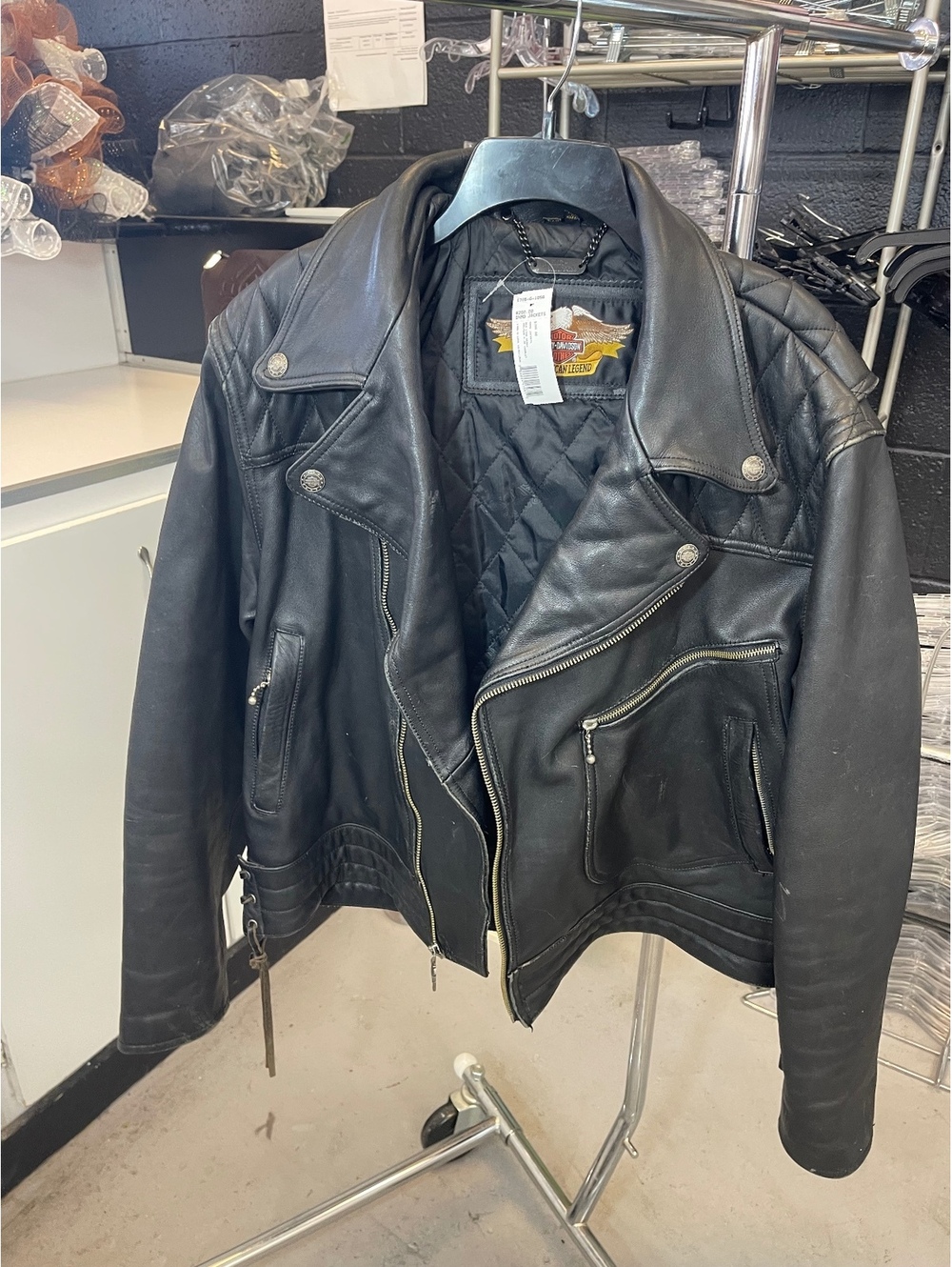 Harley-Davidson Men's Black Leather Motorcycle Jacket Size 52 Regular